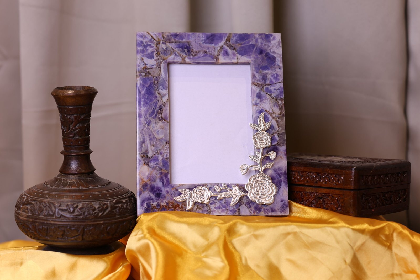 Amethyst Photo Frame with Silver Floral