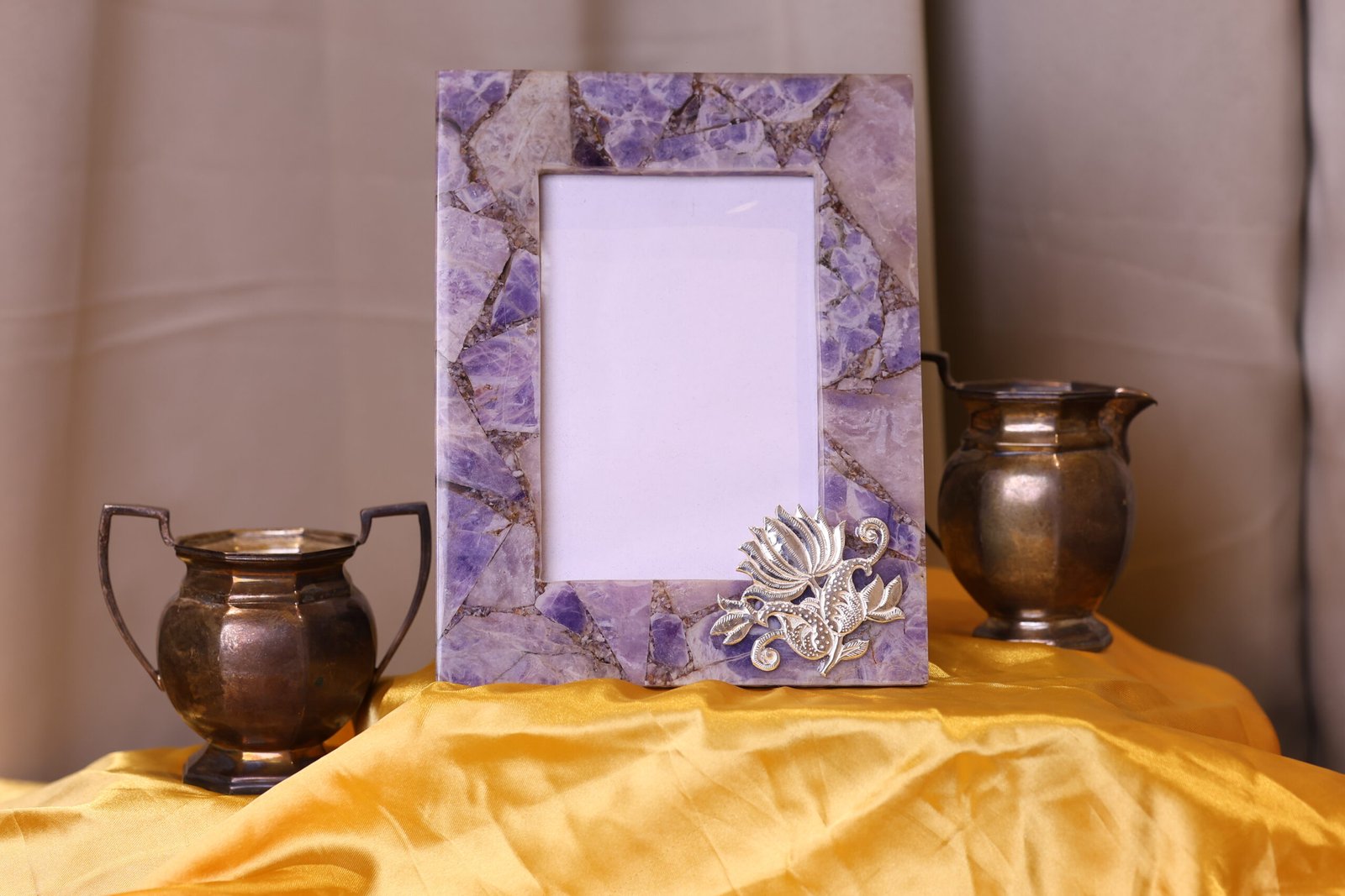 Amethyst Gemstone Frame with Lotus Flower Accent