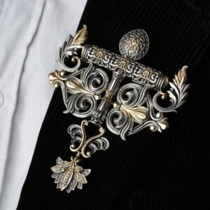 Pure Silver 925 Men’s Ornamental Leaf Brooch
