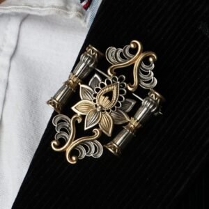 Pure Silver 925 Men’s Lotus Crest Brooch